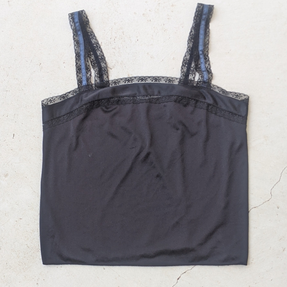 Vintage 50s/60s KAYSER black + cloud blue lace babydoll cami top